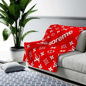 Louis Vuitton Supreme Red Logo Fashion Luxury Brand Premium Blanket Fleece Home Decor LVT00205