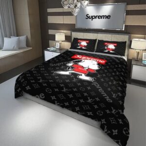 Louis Vuitton Supreme Snoopy Black Luxury Brand Bedding Set LVT00032