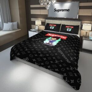 Louis Vuitton Supreme Vegeta Dragon Ball Black Luxury Brand Bedding Set LVT00034