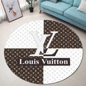 Louis Vuitton White Brown Luxury Brand Fashion Round Rug Carpet Home Decor Special Gift LVT00401