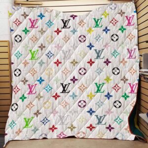 Louis Vuitton White Colorful Quilt Blanket Fleece Home Decor LVT00120