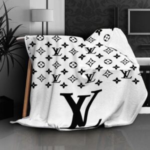 Louis Vuitton White Fashion Logo Luxury Brand Blanket Fleece Home Decor LVT00257
