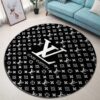 Louis Vuitton White Logo Black Luxury Brand Fashion Round Rug Carpet Home Decor Special Gift LVT00406