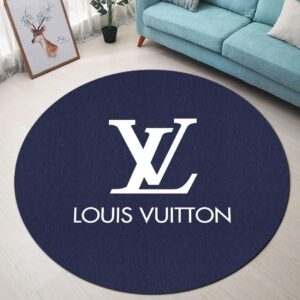 Louis Vuitton White Logo Navy Blue Luxury Brand Fashion Round Rug Carpet Home Decor Special Gift LVT00440