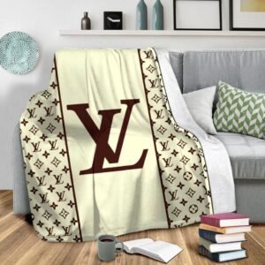 Louis Vuitton Yellow Brown Logo Fashion Luxury Brand Premium Blanket Fleece Home Decor LVT00252