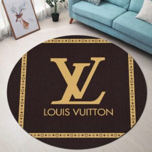 Louis Vuitton Yellow Logo Black Luxury Brand Fashion Round Rug Carpet Home Decor Special Gift LVT00441