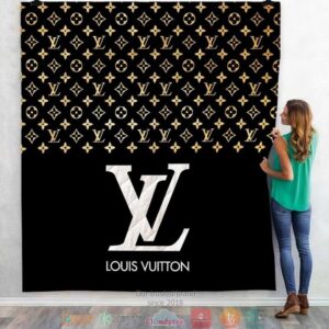 LOUIS VUITTON YELLOW PATTERN BLACK QUILT BLANKET