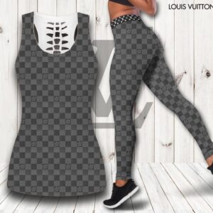 Louis vuitton grey tank top leggings luxury brand lv clothing clothes outfit gym for women hot 2023-PM00235