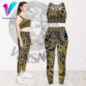 Versace Blue Sports Bra Leggings Underwear Luxury Brand LV Clothing Clothes Outfit Gym For Women - Max07875