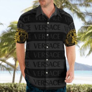 Versa.ce black grey luxury brand premium fashion hawaii shirt for men PEA31217
