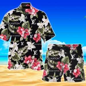 LV Flower Hawaii Shirt Shorts Set LV Luxury Clothing Clothes Outfit For Men PEA31455