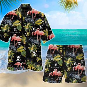 LV Flamingo Hawaii Shirt Shorts Set LV Luxury Clothing Clothes Outfit For Men PEA31456
