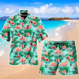 LV Flamingo Hawaii Shirt Shorts Set LV Luxury Clothing Clothes Outfit For Men PEA31457