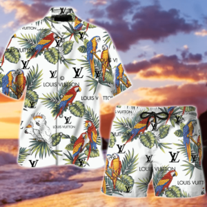 LV Parrot Hawaii Shirt Shorts Set LV Luxury Clothing Clothes Outfit For Men PEA31461