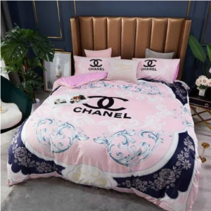 Coco Chanel Blue Wave in Pink Background Bedding Set