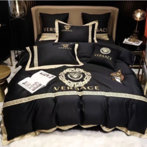 Best Versa.ce Gold Stripe And Black Background Bedding Set