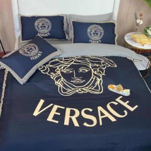 Versa.ce Golden Logo In Navy Background Most Comfortable Bedding Set