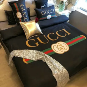 Gucci Signature Logo In Black Background Duvet Cover Set