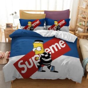 Supreme Bart Simpson White Blue Luxury Brand Bedding Set LVT00036