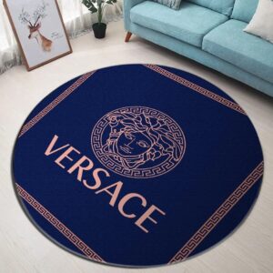 Versace Blue Luxury Brand Fashion Round Rug Carpet Home Decor LVT00453