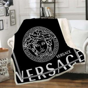 Versace Dark White Logo Fashion Luxury Brand Fleece Blanket Comfortable Blanket Fleece LVT00128