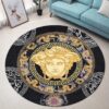Versace Golden Medusa Pattern Black Luxury Brand Fashion Round Rug Carpet Home Decor LVT00413