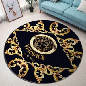 Versace Medusa Golden Pattern Black Luxury Brand Fashion Round Rug Carpet Home Decor Special Gift LVT00402