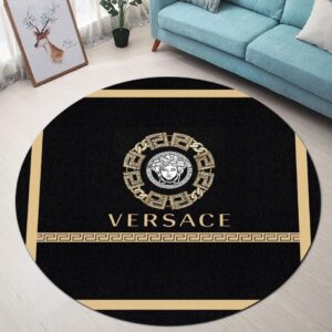 Versace Medusa Golden Pattern Black Luxury Brand Fashion Round Rug Carpet Home Decor Special Gift1 LVT00392