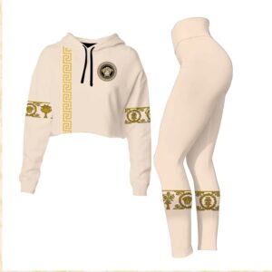 Versace beige croptop hoodie leggings for women luxury brand clothing clothes outfit hot 2023-PM00023